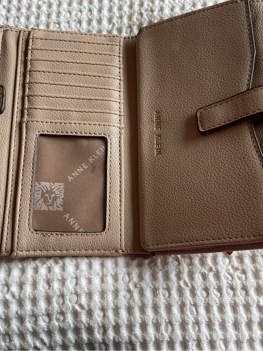 Anne Klein Taupe Zip Wristlet with Gold Logo